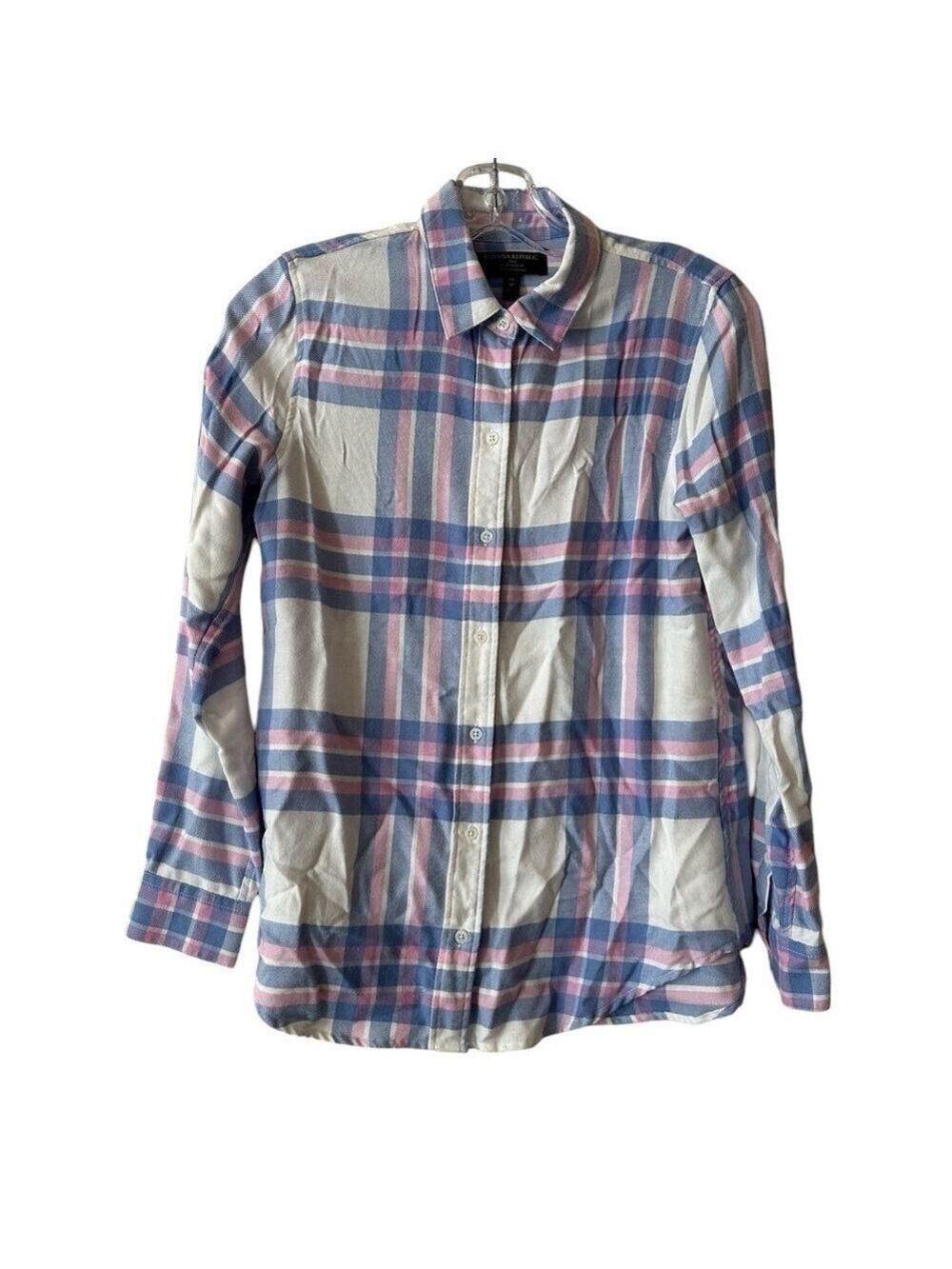Banana Republic Boyfriend Fit Plaid Flannel Pastel Blue & Pink Button Up Shirt